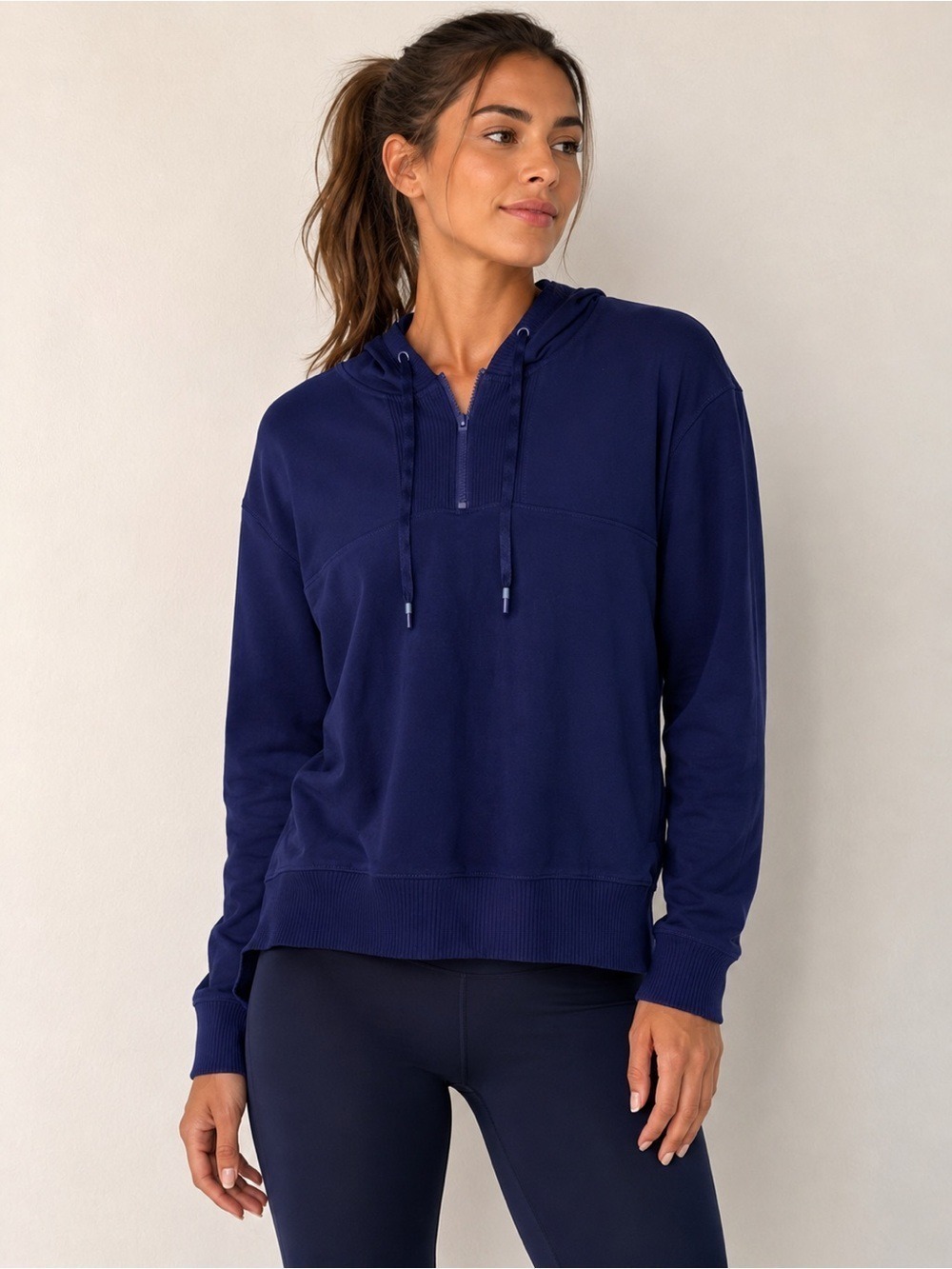 TravisMathew Navy Quarter Zip Hooded Pullover Top Extra Small